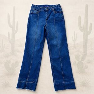 Wide Leg Cuffed Jeans‎ High Rise Raw Hem Trouser Denim Boho Western Size 26x33”